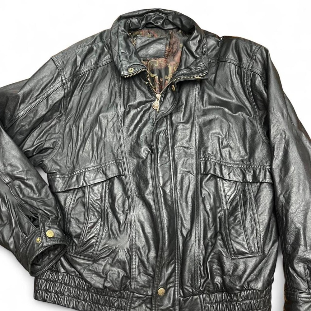 Black leather bomber jacket